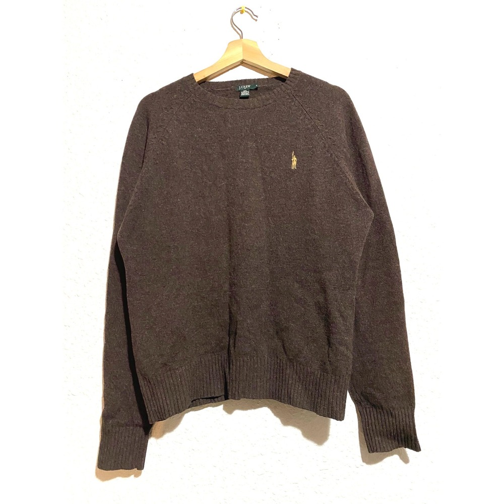 J.Crew Mens 100% Lambswool Oarsman fisherman Crewneck Sweater Brown Raglan M